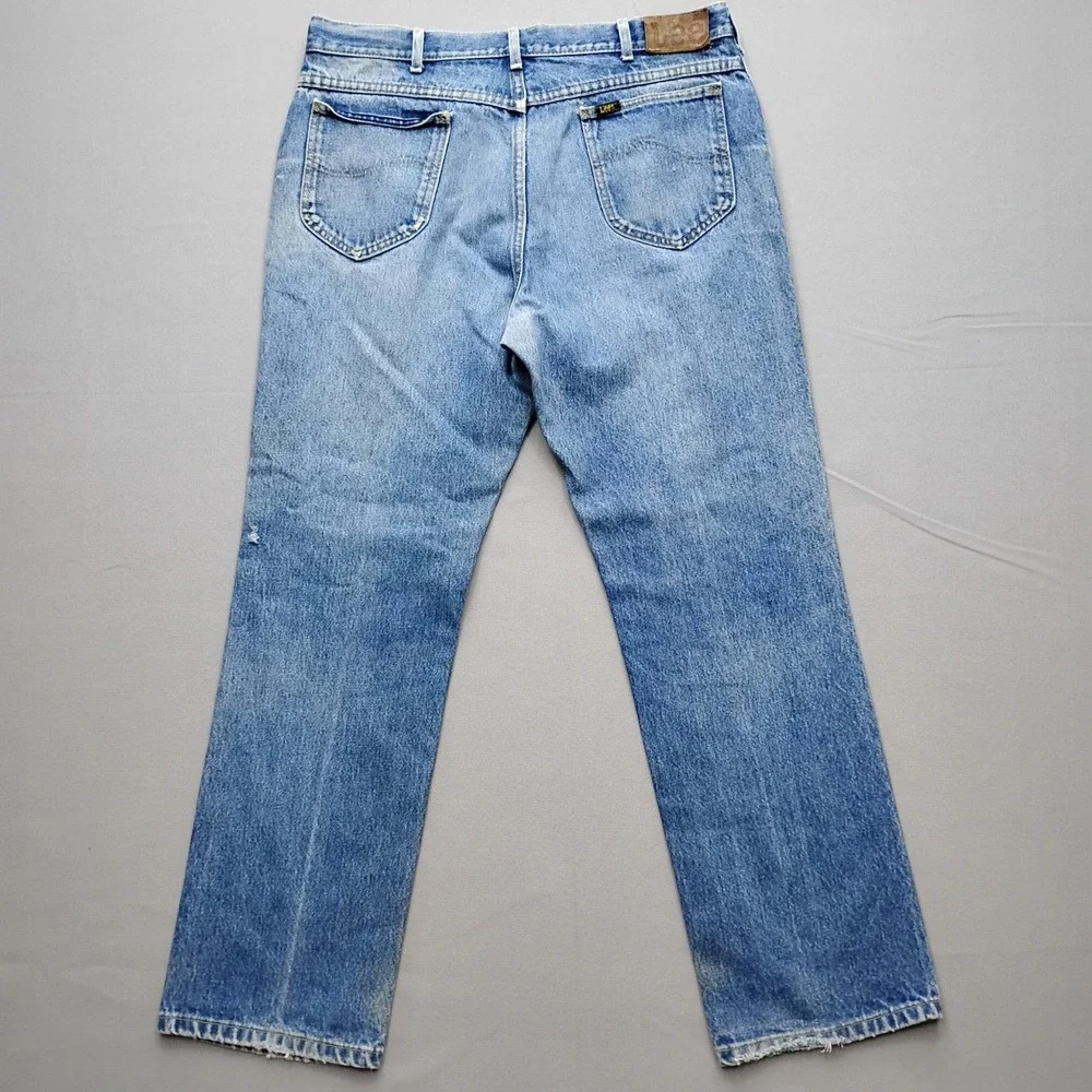 Vintage Lee Riders Jeans 38x32 Light Wash Straight Leg Union Made USA Denim